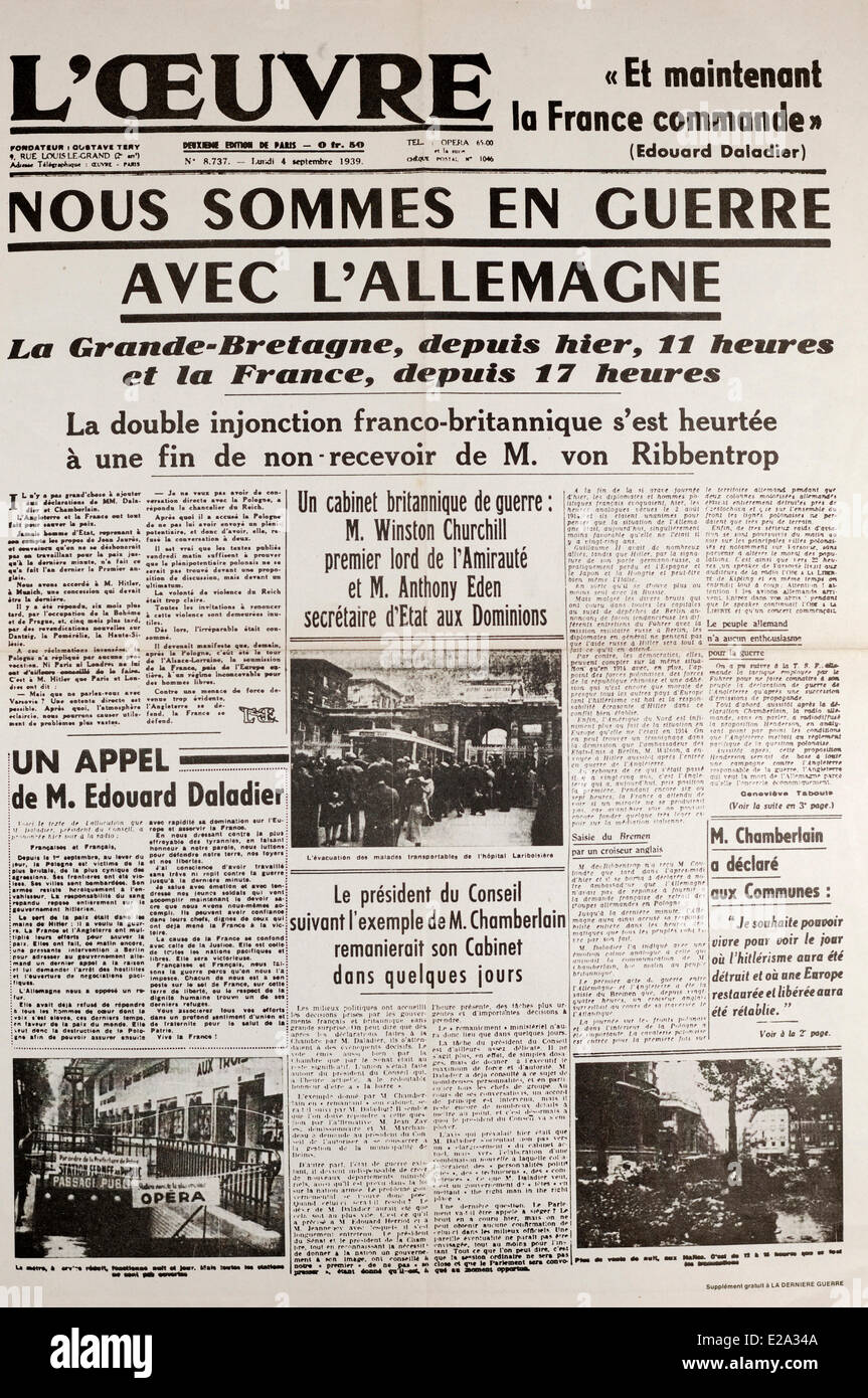 Frankreich, Ardennen, Carignan, Soberka Familie persönliche Archive, Hauptabdeckung der Zeitung Paris L'Oeuvre von 4. September Stockfoto