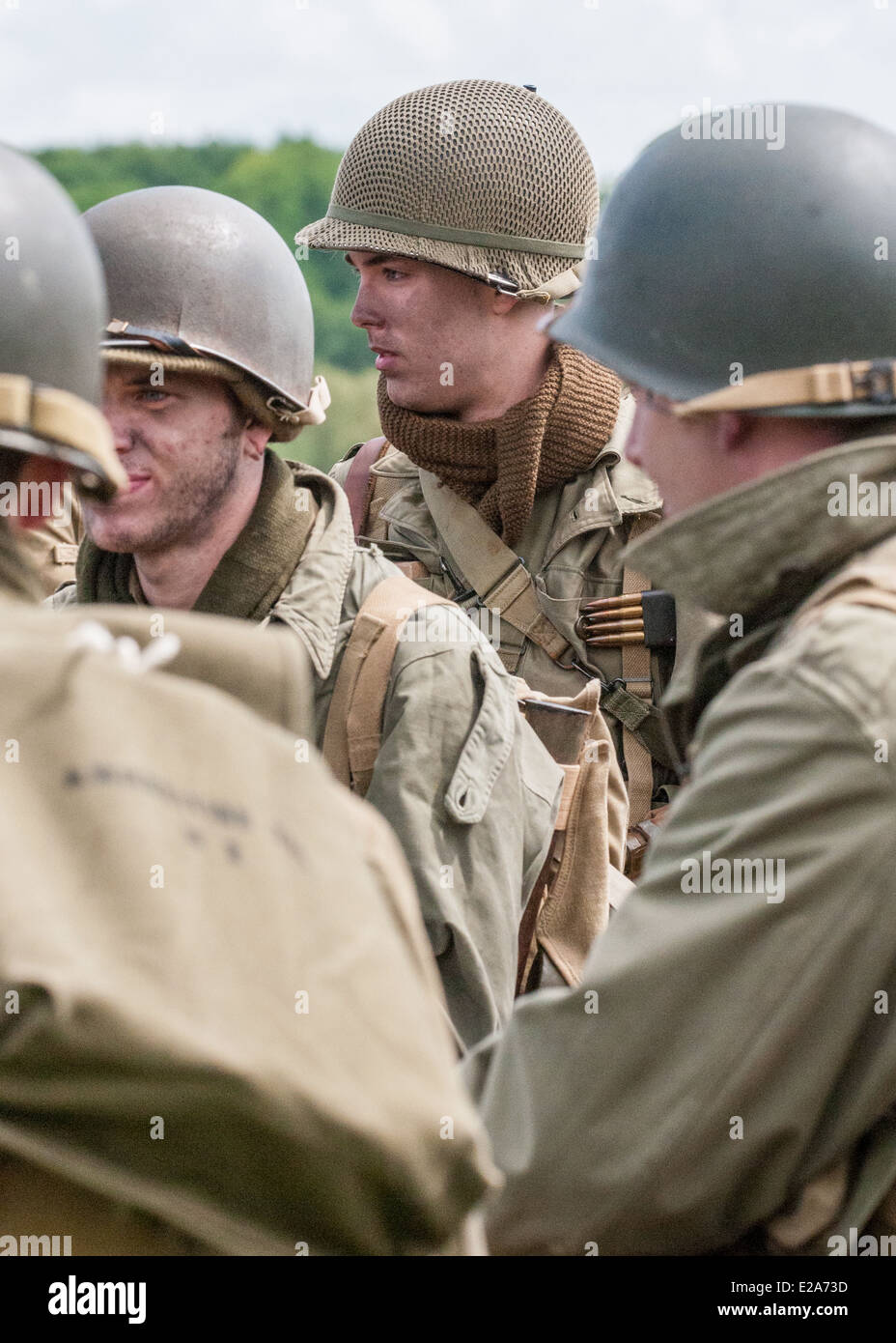 Eine Nachstellung oder Reenactment, Gruppe, spezialisiert in amerikanischen GIS-der 2. Weltkrieg aus d-Day, Juni 1944 bis Kriegsende Stockfoto