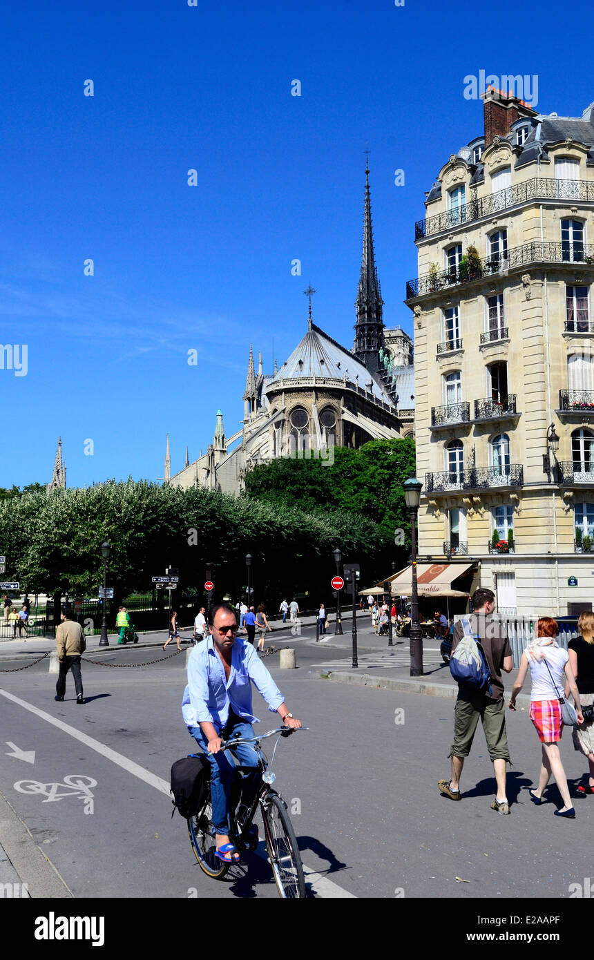 Frankreich, Paris, Ile De La Cite, Kathedrale Notre-Dame von Saint-Louis Bridge gesehen Stockfoto