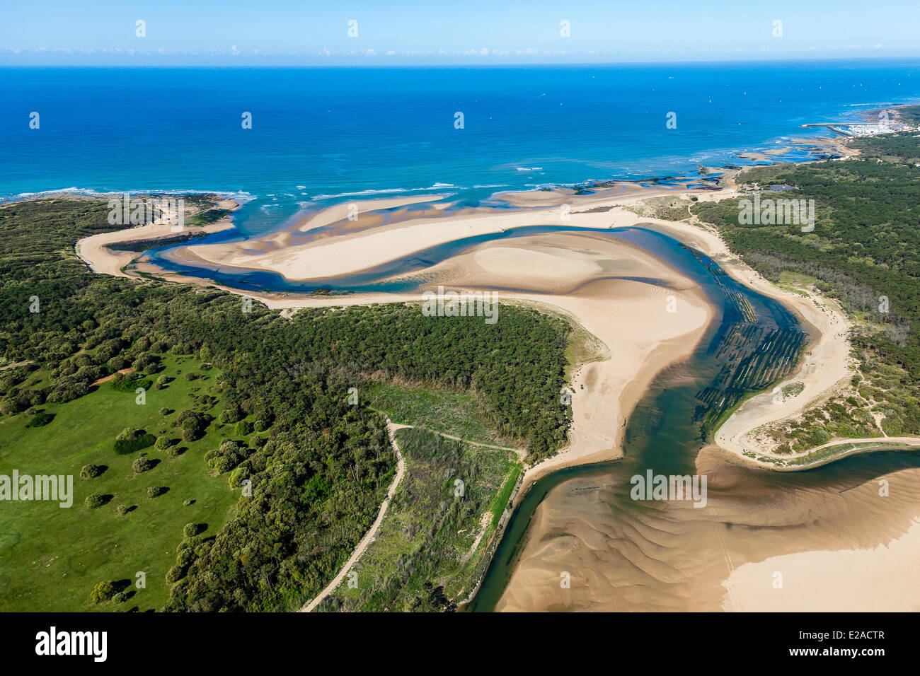 Frankreich, Vendee, Talmont Saint Hilaire, Veillon-Strand und Pointe du Payre (Luftbild) Stockfoto