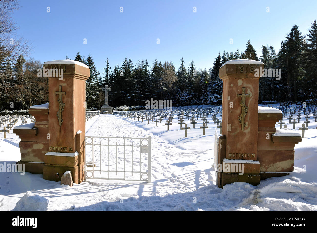 Frankreich, Haut Rhin, Massif des Vosges, Col de Wettstein über Orbey, Cimetière du Linge, Soldatenfriedhof, Krieg von 1914-1918 Stockfoto