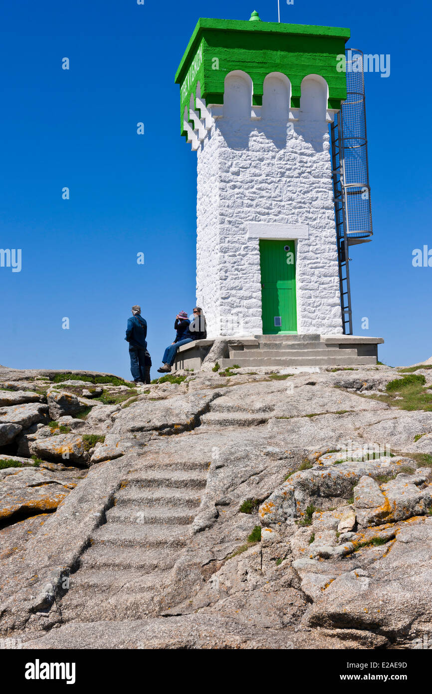 Frankreich, Finistere, Tregunc, Pointe de Trevignon, der Leuchtturm auf den Hafen-Eintrag Stockfoto