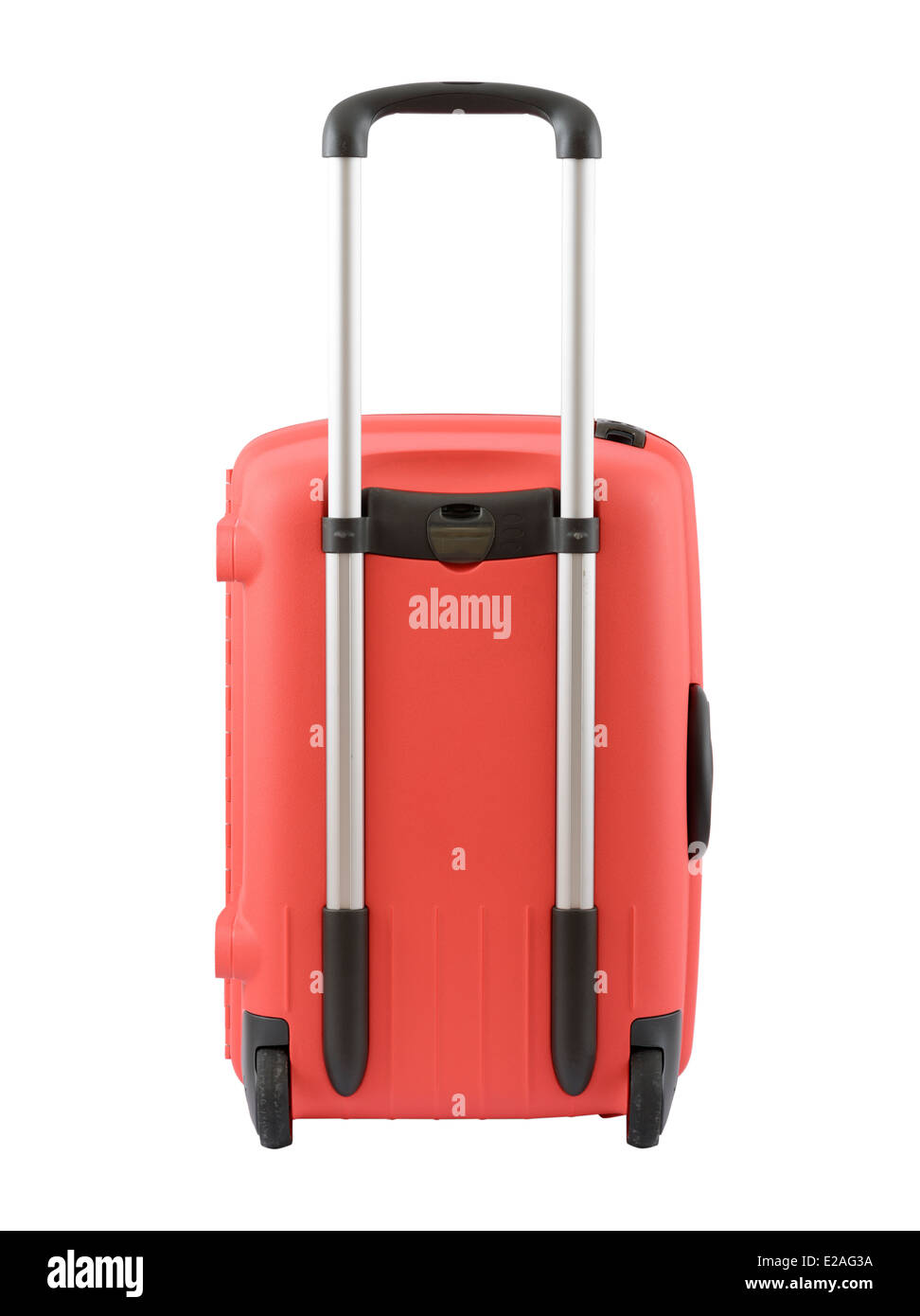 Roten Rollen Trolley Koffer isoliert auf weißem Hintergrund Stockfoto