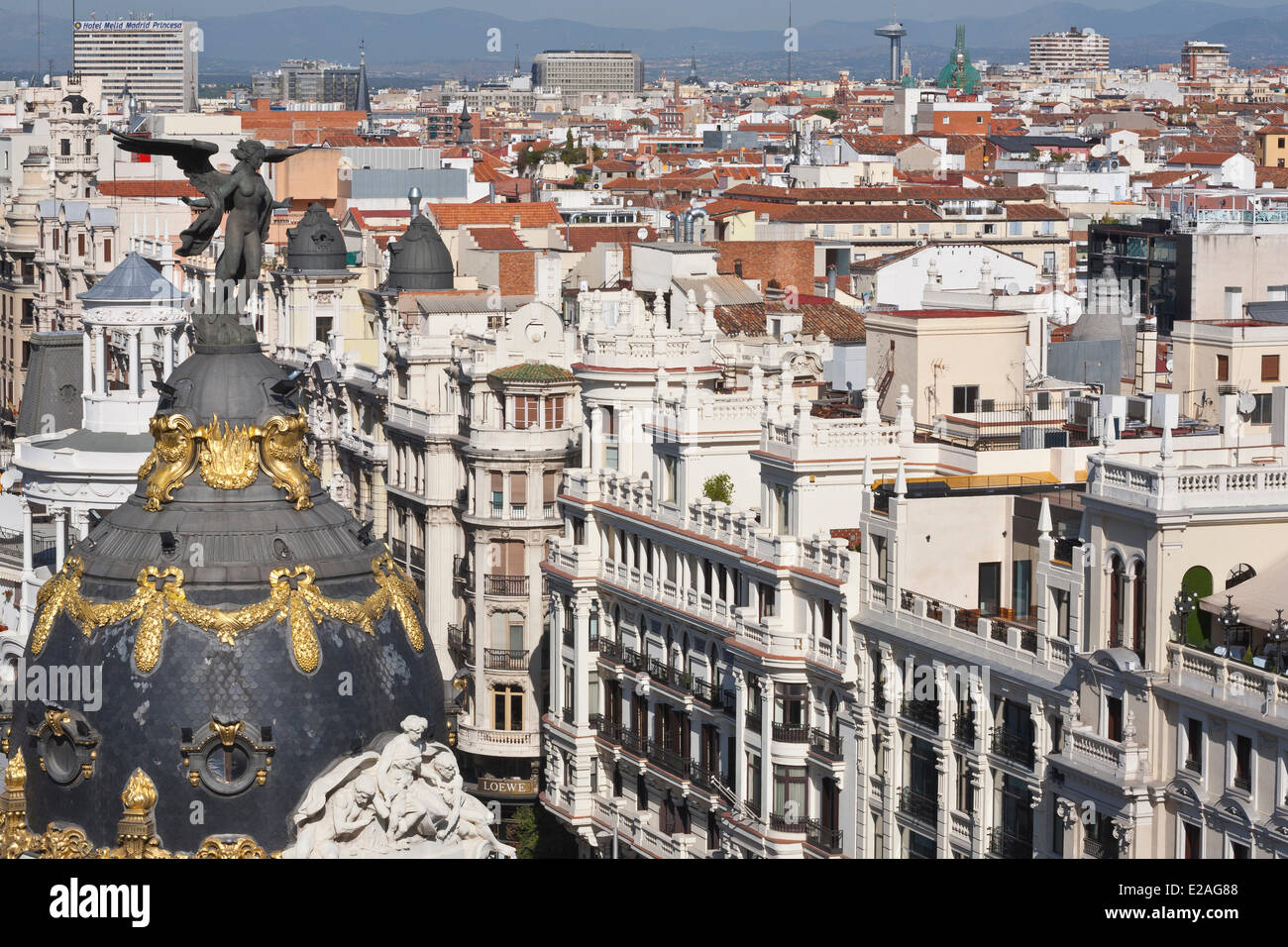 Spanien, Madrid, Edificio Metropolis entworfen von französischen Architekten, Jules und Raymond Fevrier La Union y el Fenix Versicherung Stockfoto