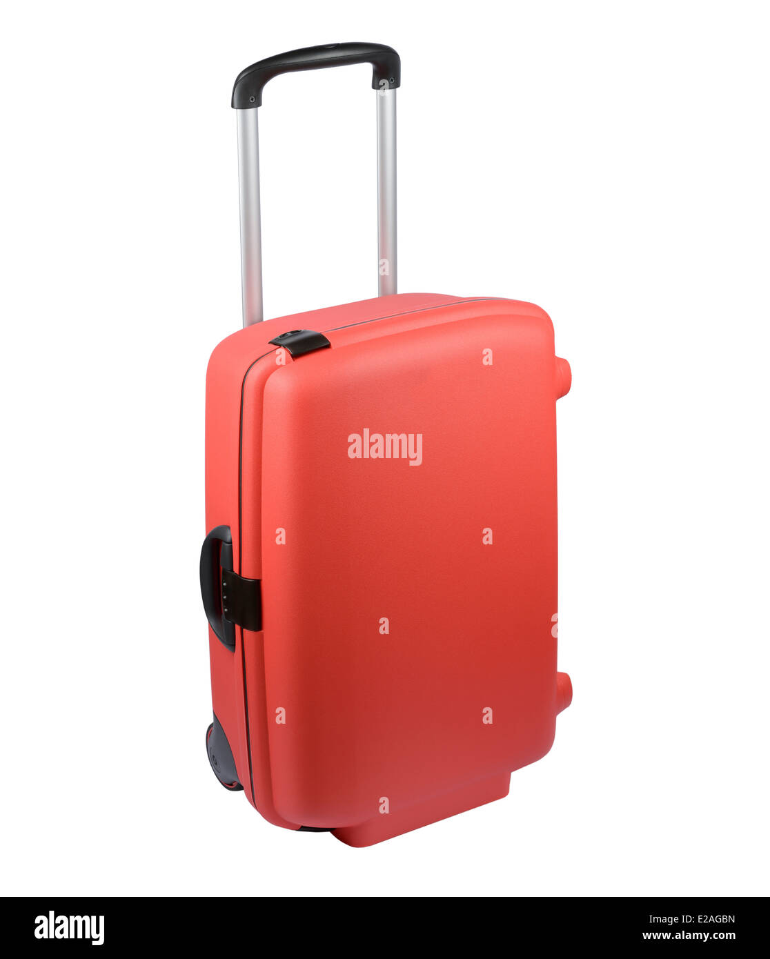 Roten Rollen Trolley Koffer isoliert auf weißem Hintergrund Stockfoto