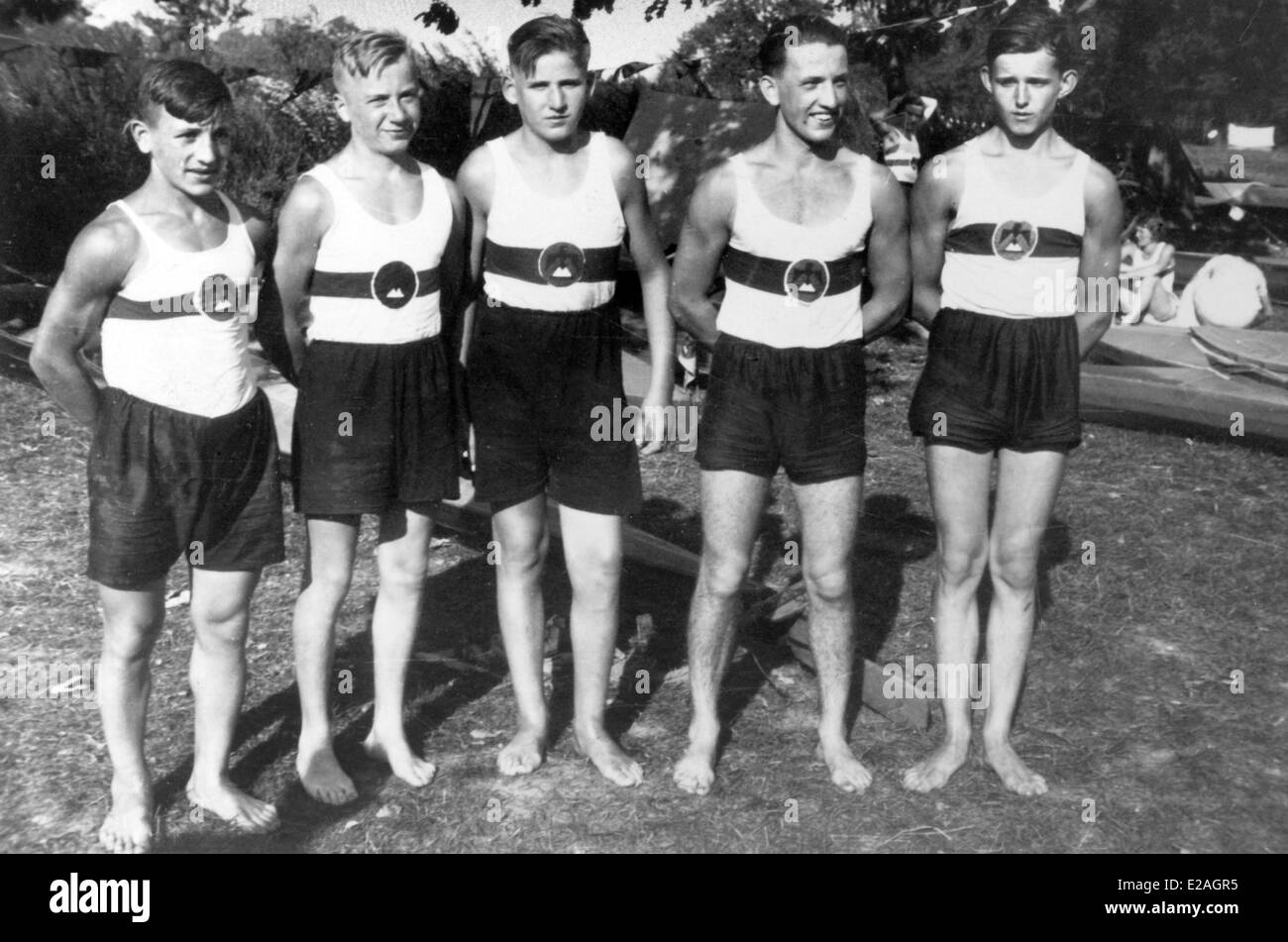 Vier Ruder mit Steuermann bei den Olympischen Spielen in Berlin 1936. Stockfoto