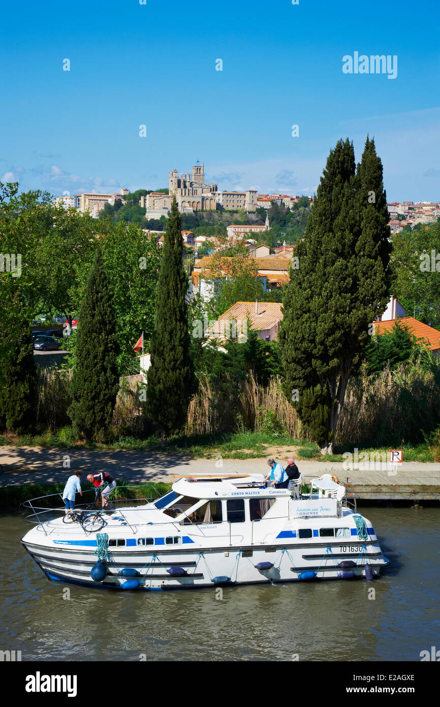 Herault, Beziers, Frankreich, Canal du Midi, aufgeführt als Weltkulturerbe der UNESCO, der sieben Schlösser von Fonserannes Stockfoto