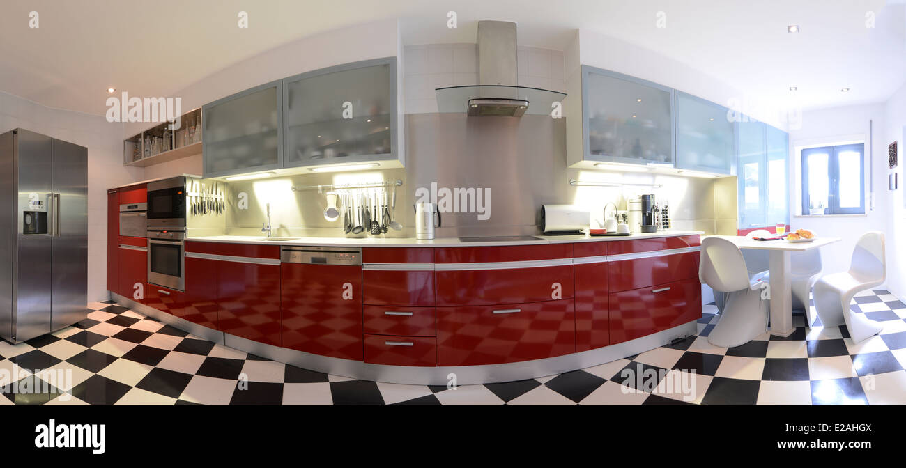Moderne Küche Innenraum panorama Stockfoto