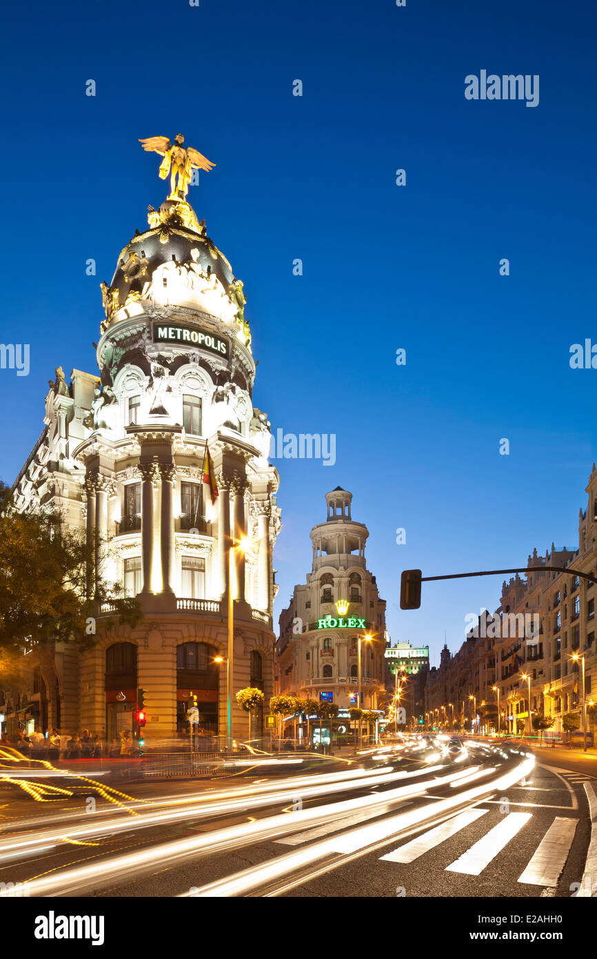 Spanien, Madrid, Edificio Metropolis entworfen von französischen Architekten, Jules und Raymond Fevrier La Union y el Fenix Versicherung Stockfoto