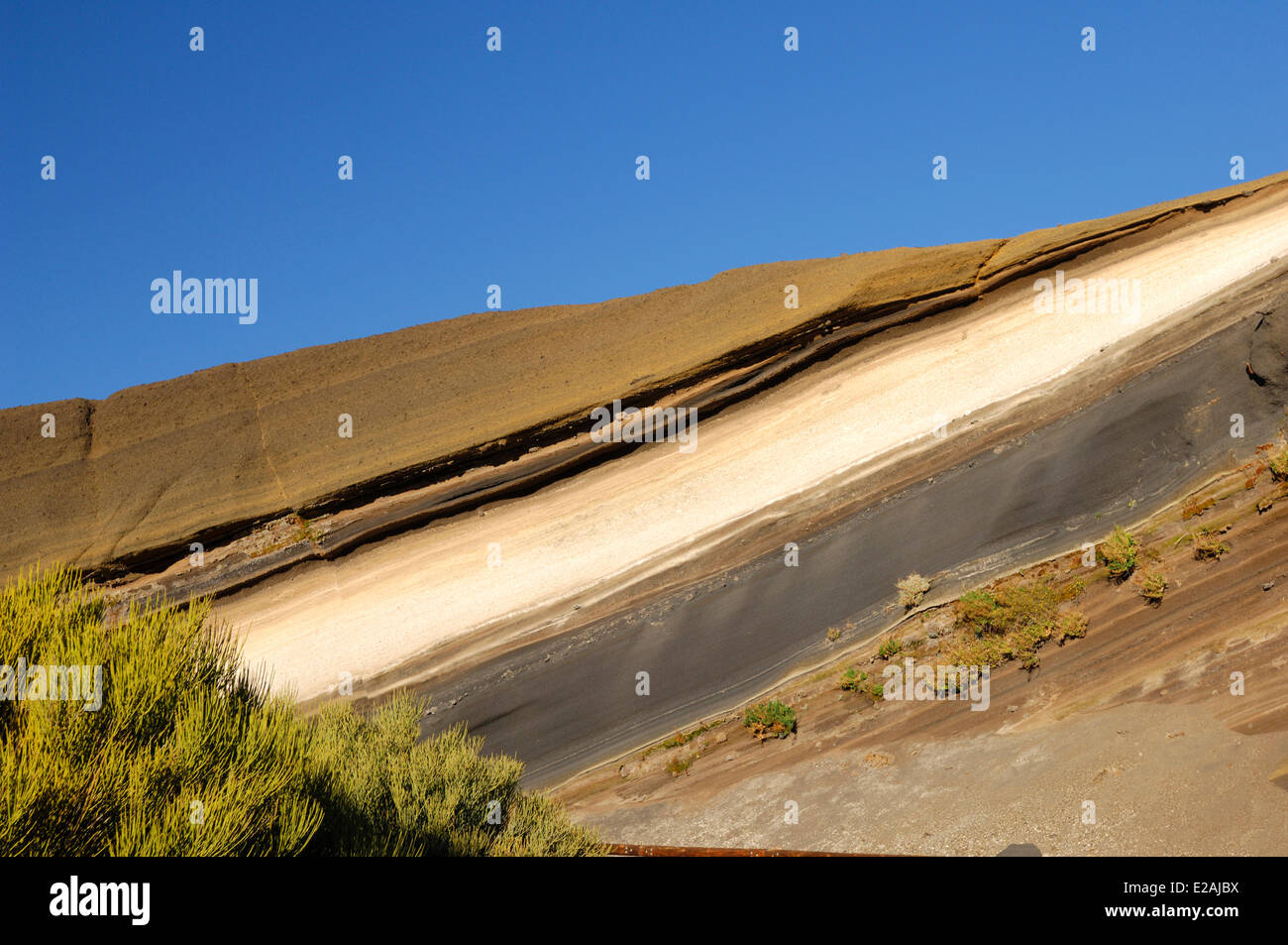 Spanien, Kanarische Inseln, Teneriffa, Bergen Straße TF 24, Ortuno Mirador, geologischen Schichten rund um den Vulkan Teide Stockfoto