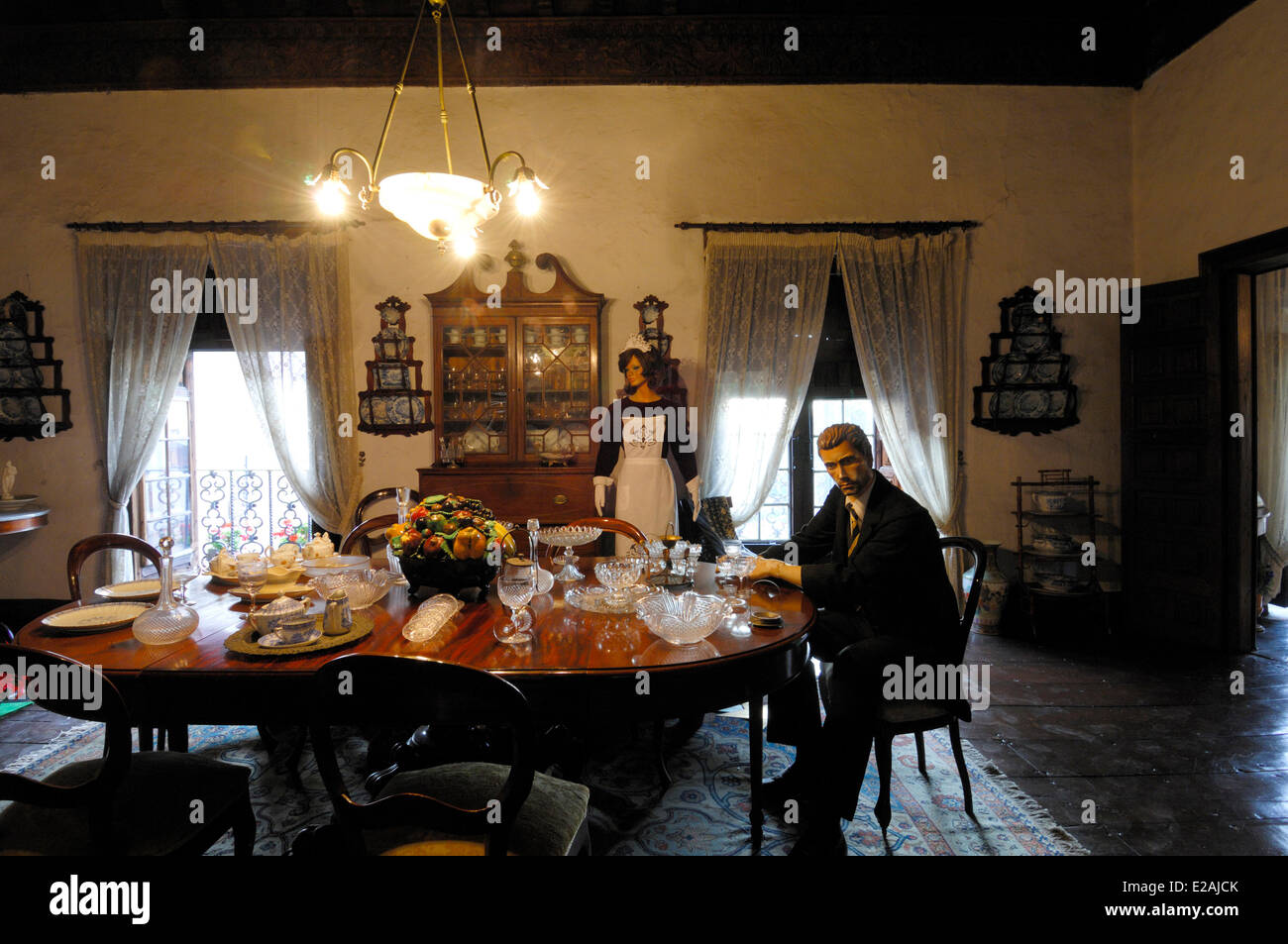 Spanien, Kanarische Inseln, Teneriffa, La Orotava, Casa de Los Balcones in das Wohnzimmer des Museums Haus mit hervorragenden Stockfoto