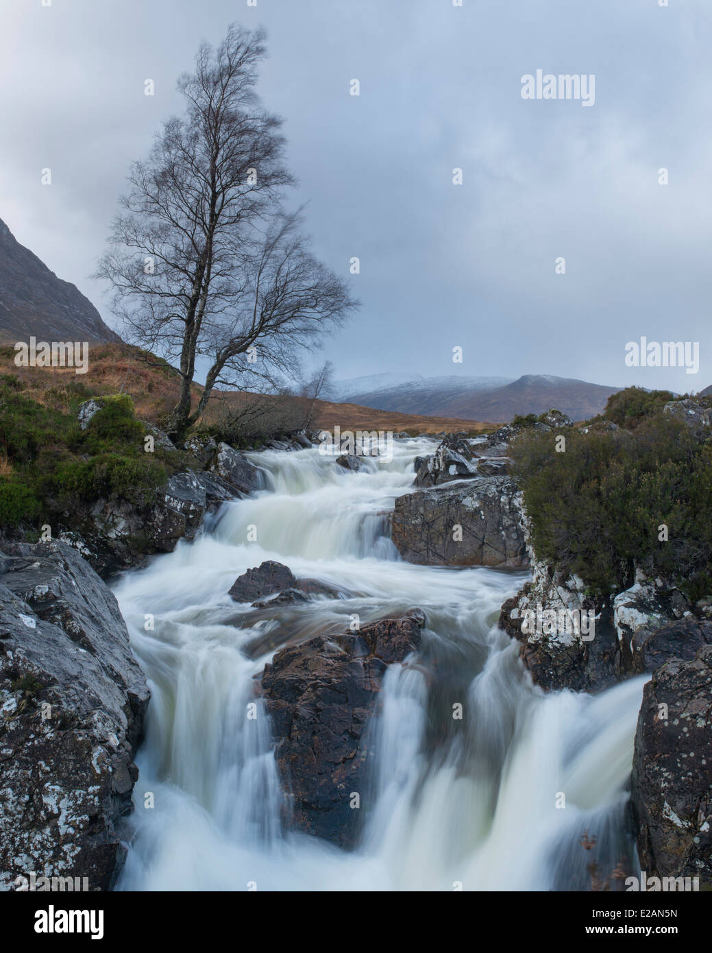 Der Fluss Coupall nahe dem Berg Buachaille Etive Mor, RannocH Moor, Schottland Stockfoto