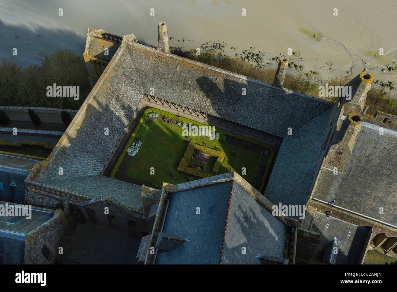 Frankreich, Manche, Bucht des Mont Saint Michel, aufgeführt als Weltkulturerbe von der UNESCO zum Mont Saint Michel, das Kloster aus gesehen die Stockfoto