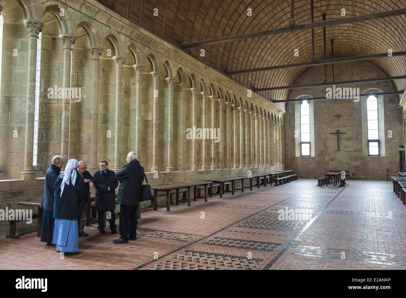 Bucht des Mont Saint Michel, Frankreich, Manche Weltkulturerbe von UNESCO, Mont Saint Michel, Kloster, Refektorium Stockfoto