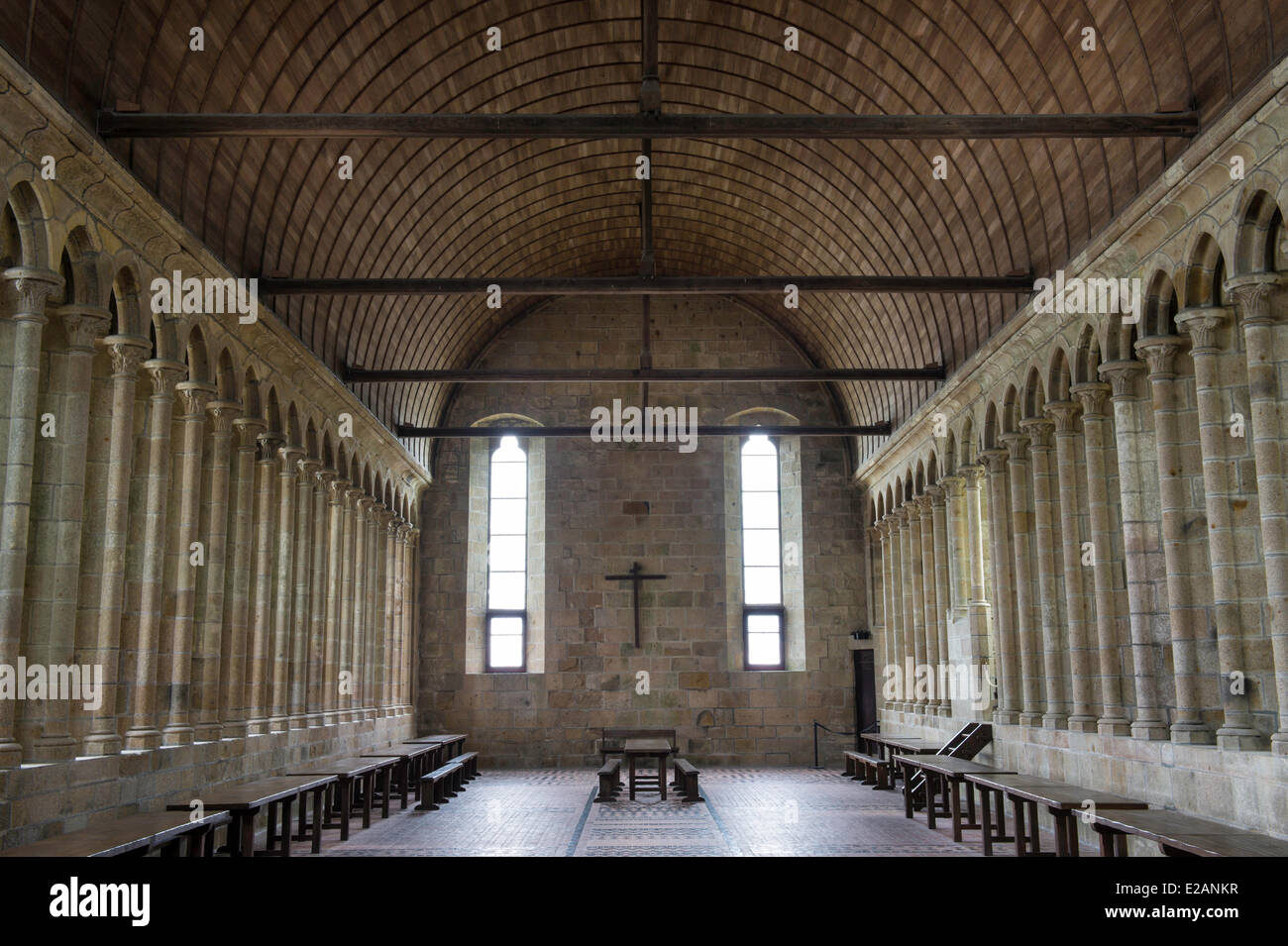 Bucht des Mont Saint Michel, Frankreich, Manche Weltkulturerbe von UNESCO, Mont Saint Michel, Kloster, Refektorium Stockfoto