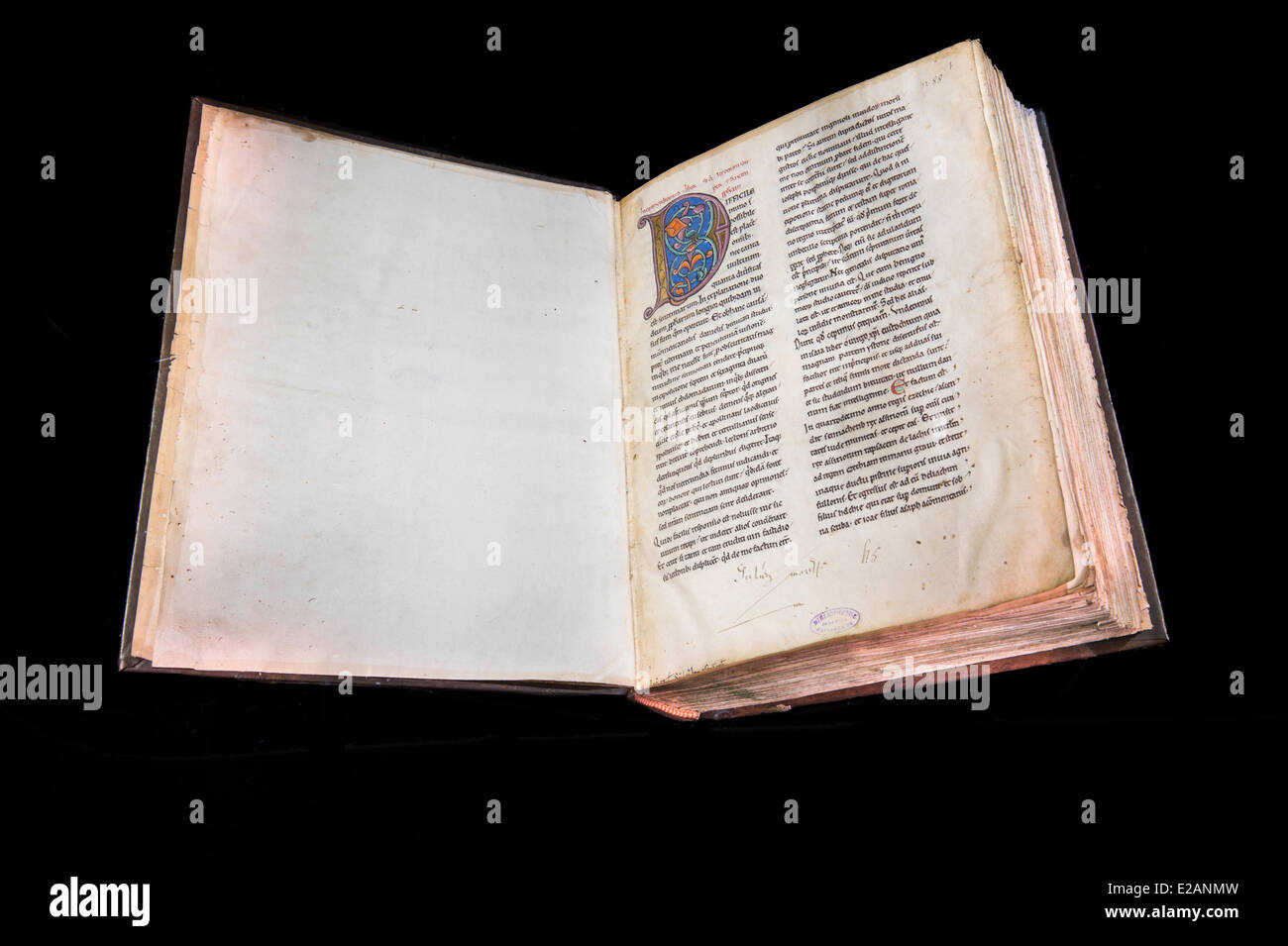 Frankreich, Manche, Avranches, Scriptorial, Mont Saint Michel Manuskripte Museum, Mont Originalhandschriften, initial D Stockfoto