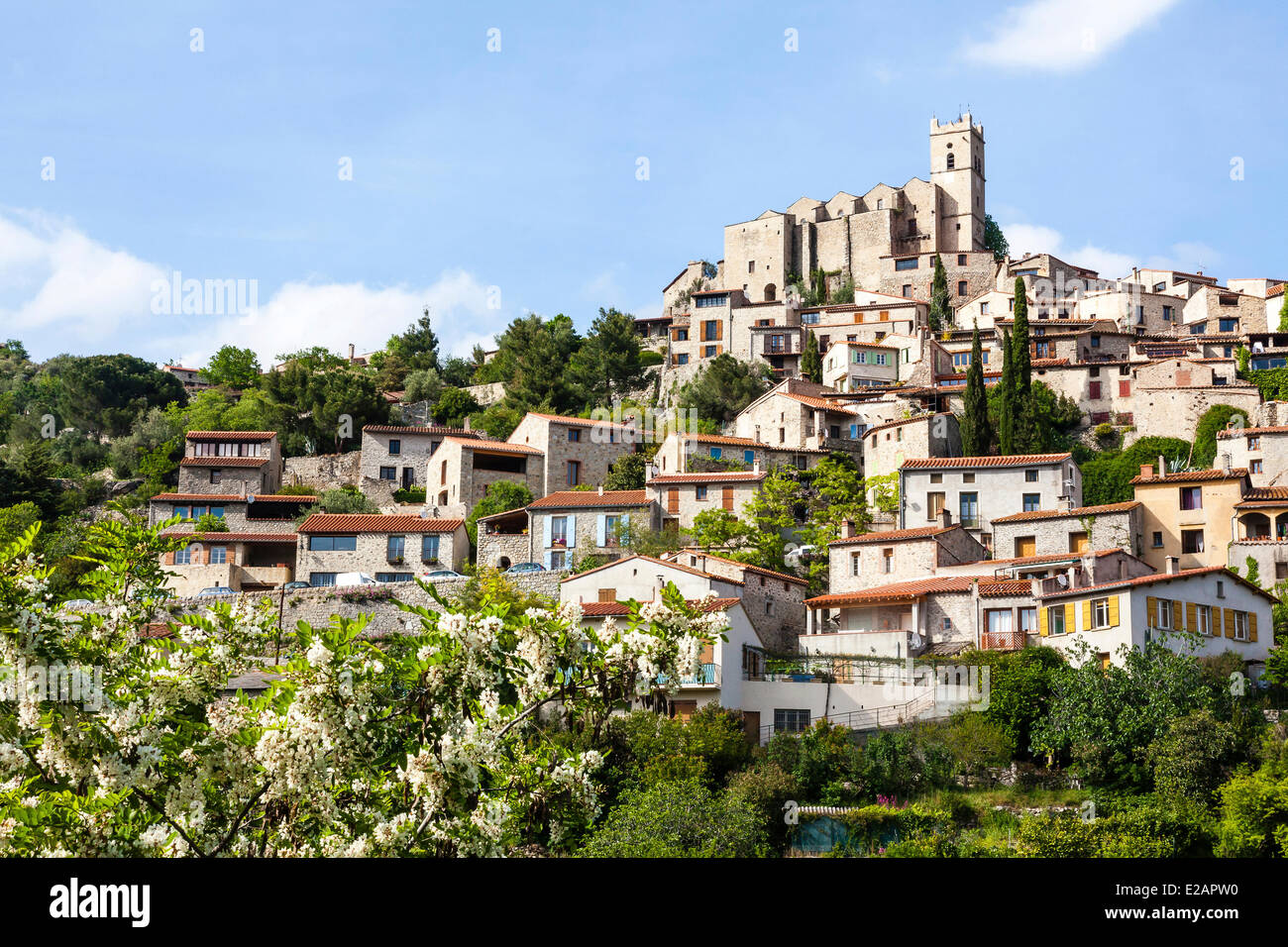 Frankreich, Pyrenäen Orientales, Eus, beschriftete Les Plus Beaux Dörfer de France (die schönsten Dörfer Frankreichs), Mittelalter Stockfoto
