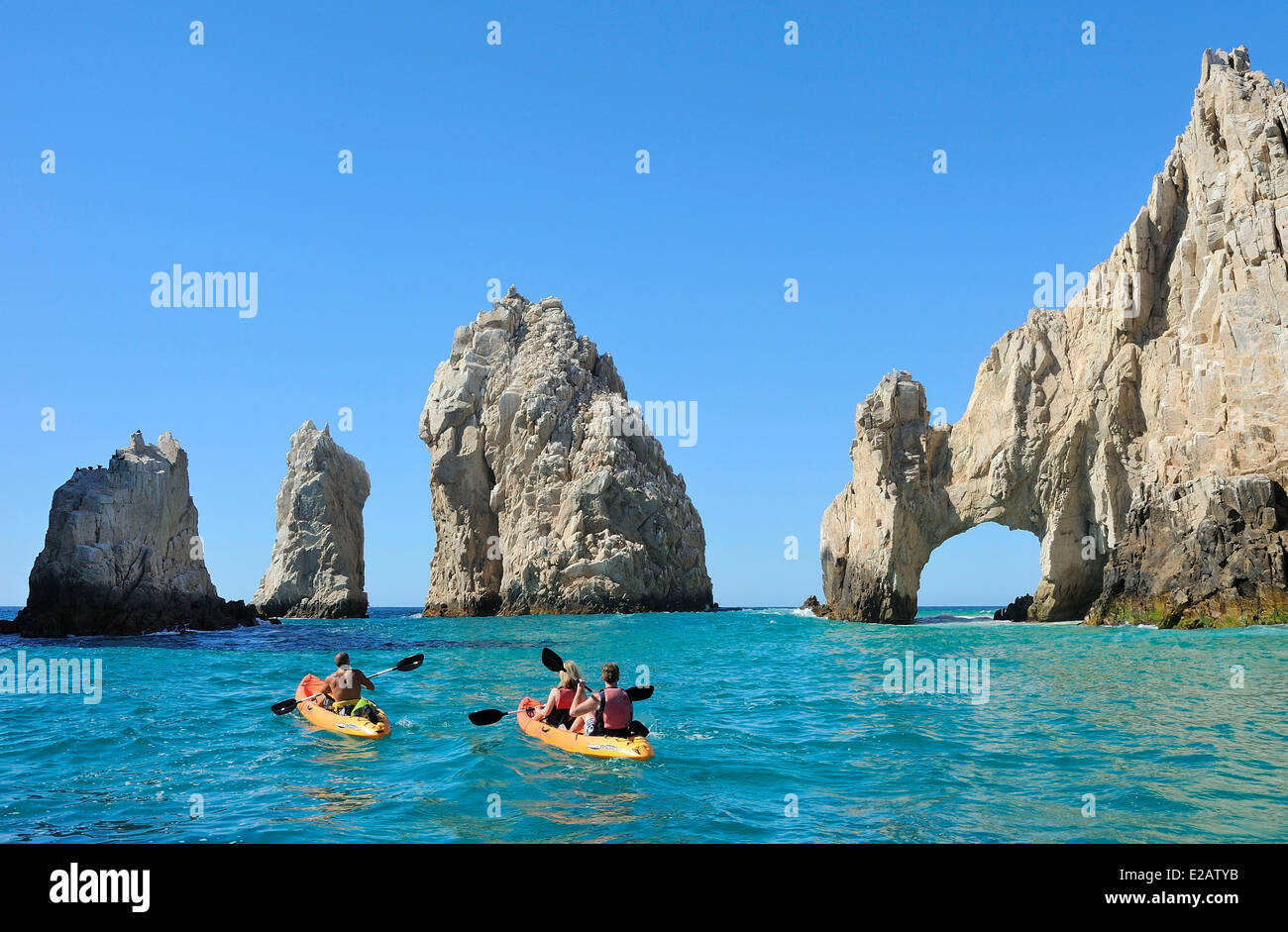 Mexiko, Baja California Sur State, Sea of Cortez, Weltkulturerbe von UNESCO, Cabo San Lucas, Sea Kayaking in Richtung El Stockfoto