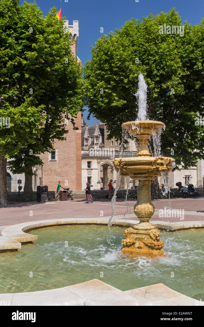 Frankreich, Pyrenees Atlantiques, Bearn, Pau, Brunnen am Eingang des 14. Jahrhunderts Schloss, Geburtsort von König Henry IV Stockfoto