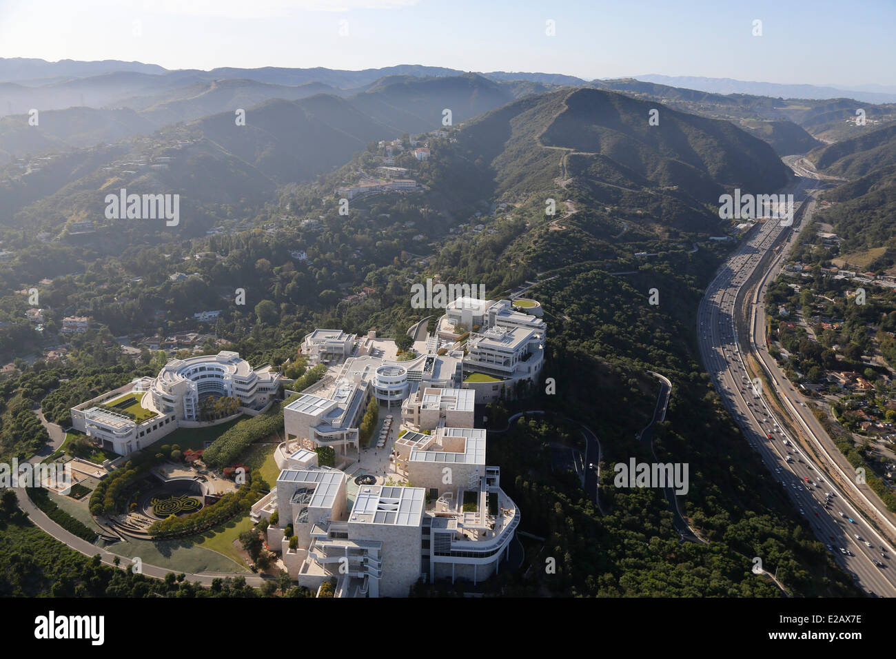 USA, California, Los Angeles, Santa Monica, Getty Center von Architekt Richard Meier (Luftbild) Stockfoto