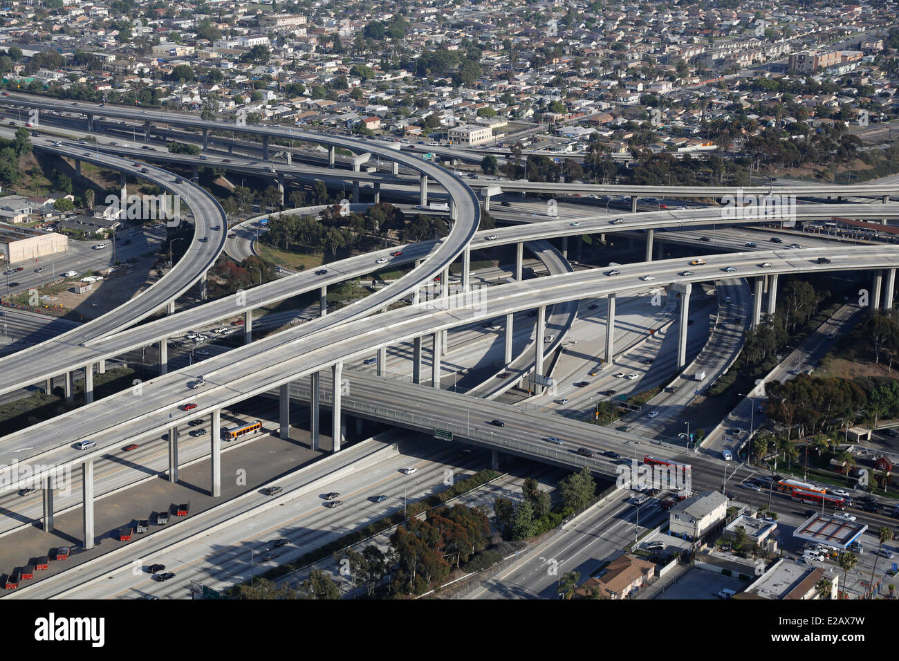 USA, California, Los Angeles, Autobahnen Kreuzung (Luftbild) Stockfoto