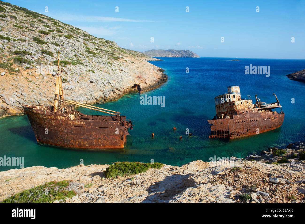 Griechenland, Cyclades, Amorgos Island, Wrack des Bootes gedreht in Le Grand Bleu (im Rausch) Film von Luc Besson Stockfoto