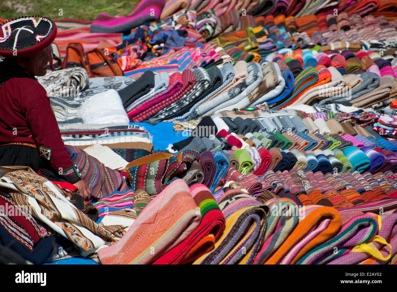 Peru, Cuzco Provinz, Chinchero, der Kunsthandwerksmarkt am Sonntag Stockfoto