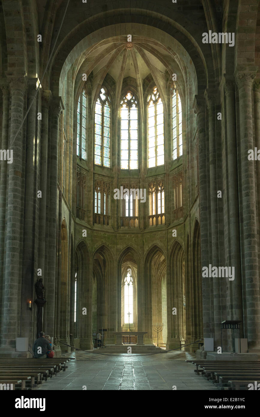Bucht des Mont Saint Michel, Frankreich, Manche als Weltkulturerbe der UNESCO, Mont Saint Michel, Abteikirche und gotischen Chor aufgeführt Stockfoto