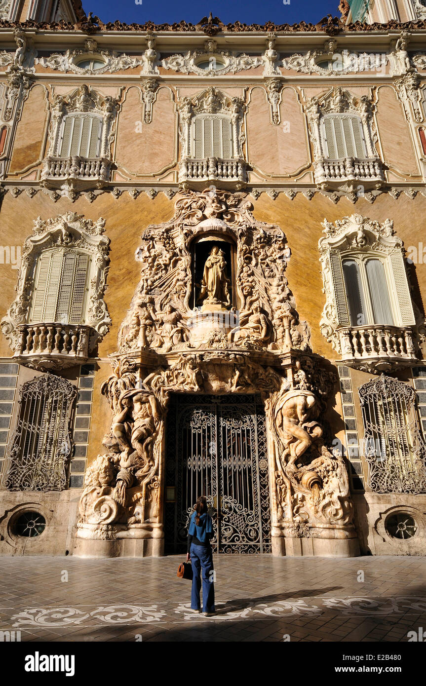 Spanien, Valencia, Fassade des Palacio Marques de Dos Aguas XV Jahrhundert, beherbergt die Keramik Museum Gonzalez Marti, Portal Stockfoto