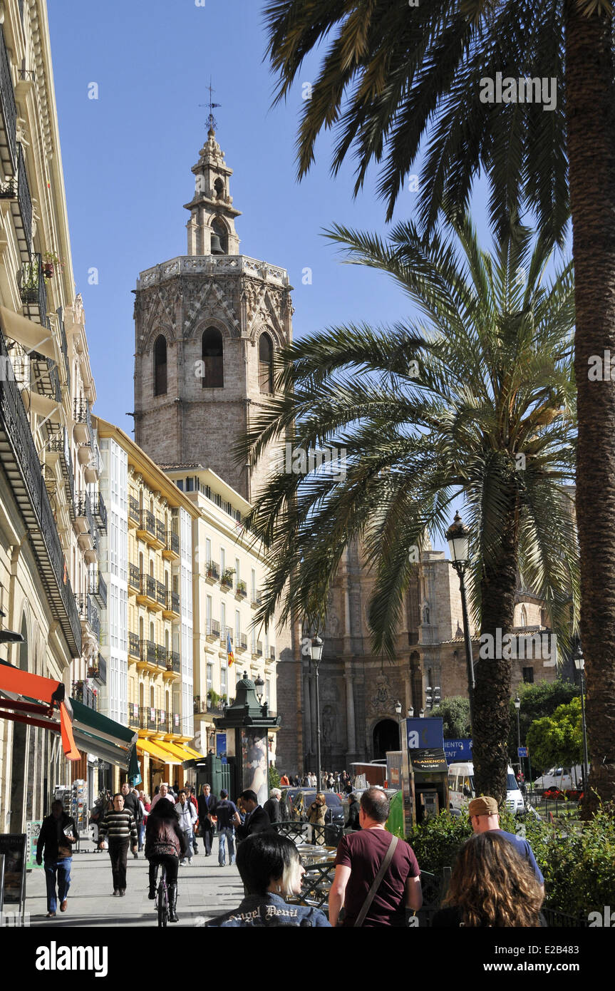 Spanien, Valencia, Platz der Königin, Miguelete, der achteckige Glockenturm der Kathedrale von Valencia Stockfoto