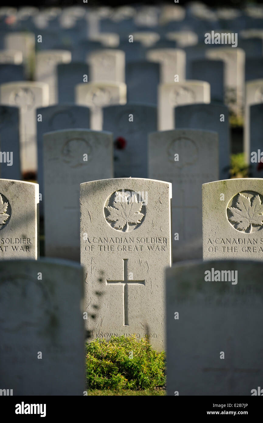 Frankreich, Pas-de-Calais, Loos En Gohelle, militärischen Friedhof von britischen Soldaten, Grab eines kanadischen Soldaten Stockfoto