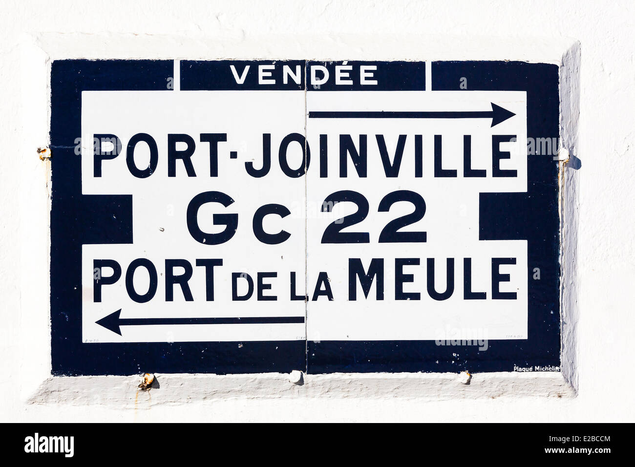 Frankreich, Vendee, Ile d'Yeu, alte Straßenschild Stockfoto