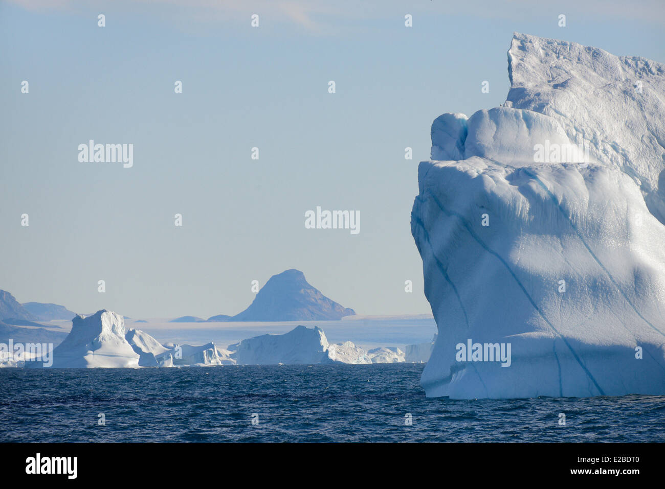 Grönland, Melville Bay, Red Head Umgebung, Eisberge und Inlandeis Stockfoto