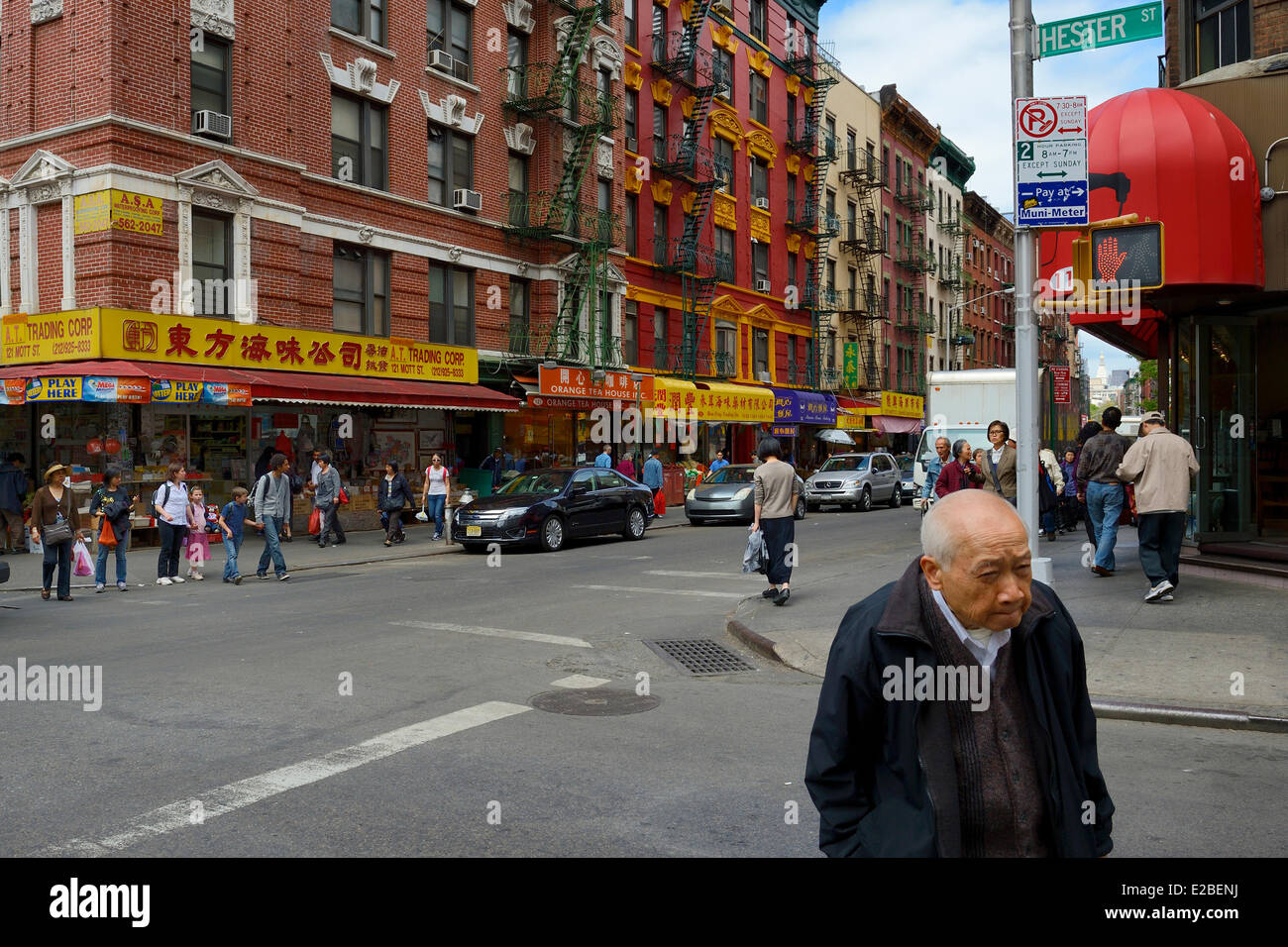 Vereinigte Staaten, New York City, Manhattan, Chinatown, Ecke der Mott Street und Hester Street speichert Stockfoto