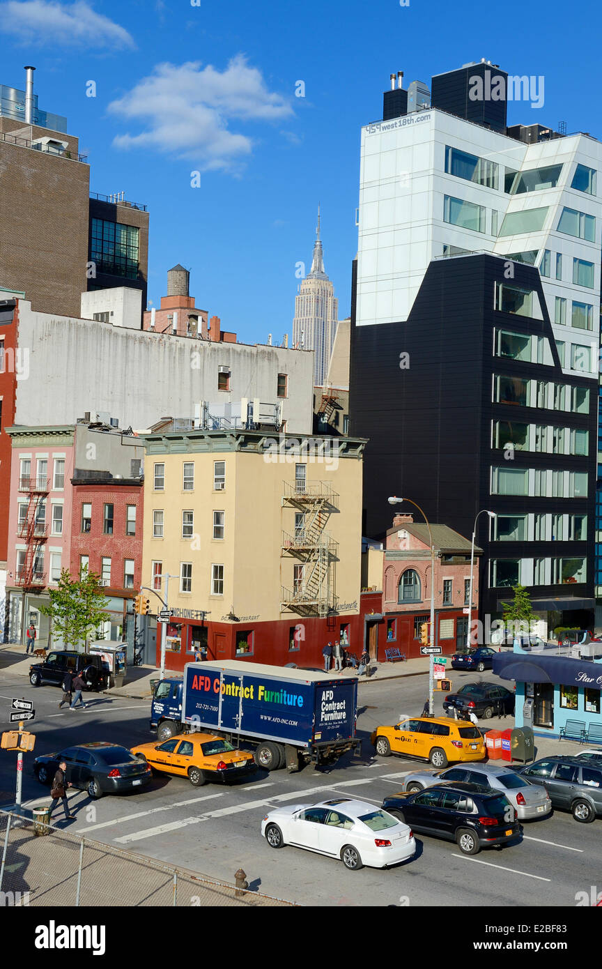 Vereinigte Staaten, New York City, Manhattan, Meatpacking District, 10th Avenue an der W17th Straße, von High Line Park Stockfoto