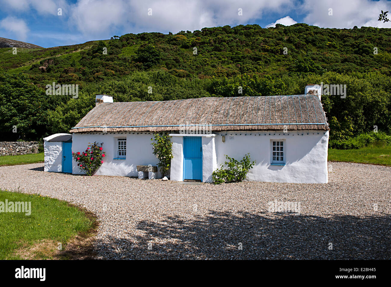 Irische strohgedeckten Hütte, Clonmany, County Donegal, Irland Stockfoto