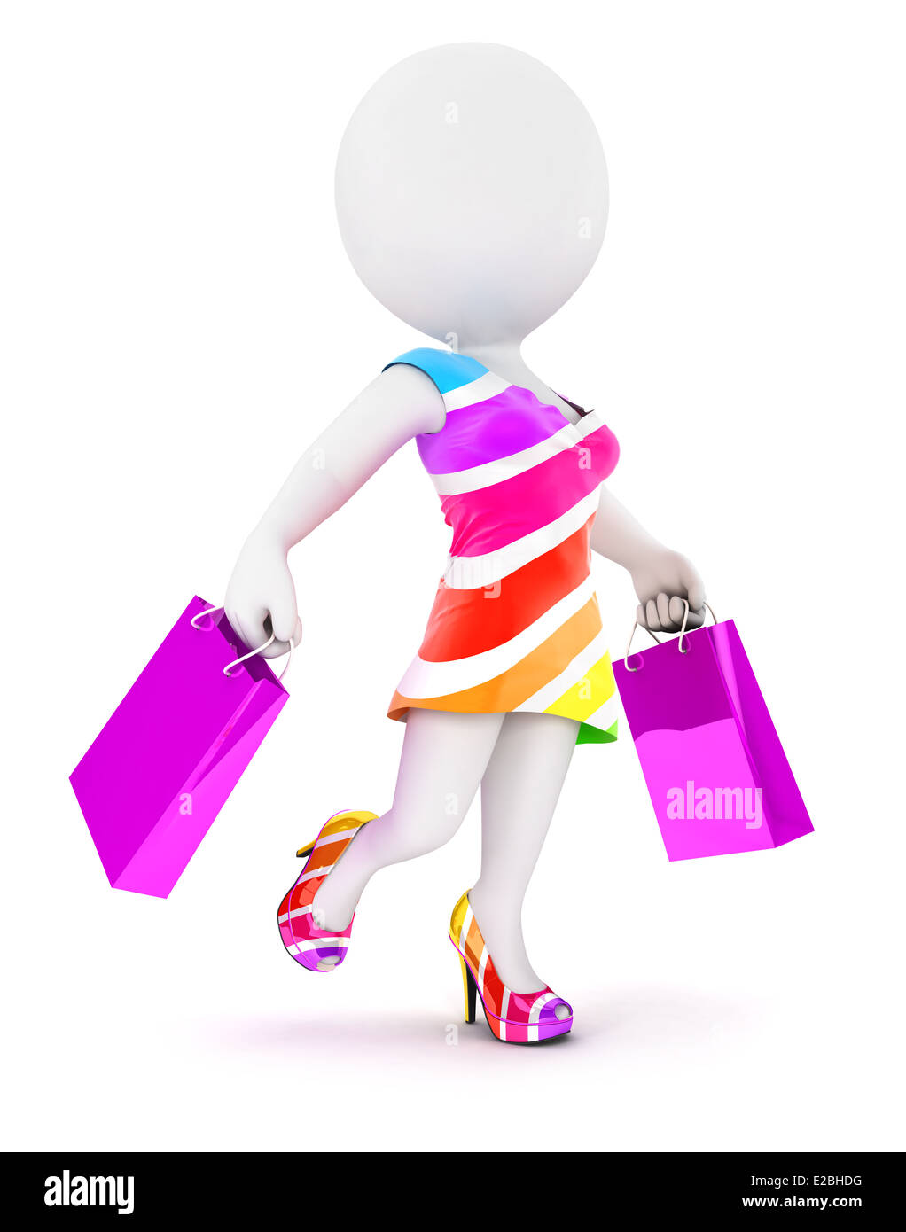 3D weiße Leute Mode Frau mit Einkaufstüten, isoliert, weißen Hintergrund, 3d Bild Stockfoto