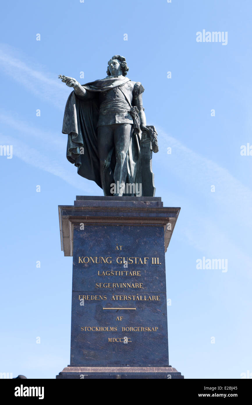 Statue von König Gustaf Lll, Old Town, Stockholm, Schweden Stockfoto