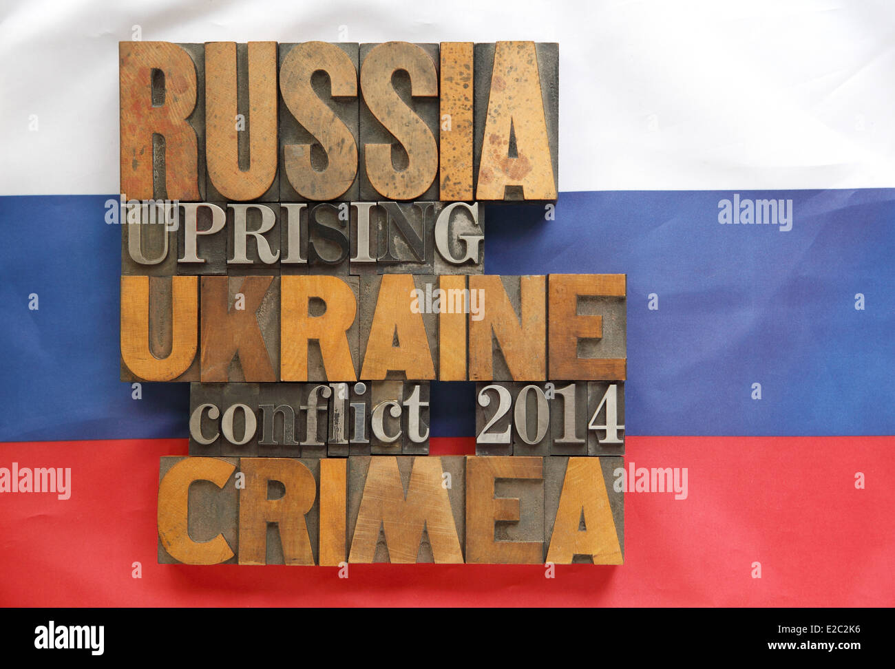 Worte, die verbunden sind mit dem Konflikt Russland/Ukraine Stockfoto