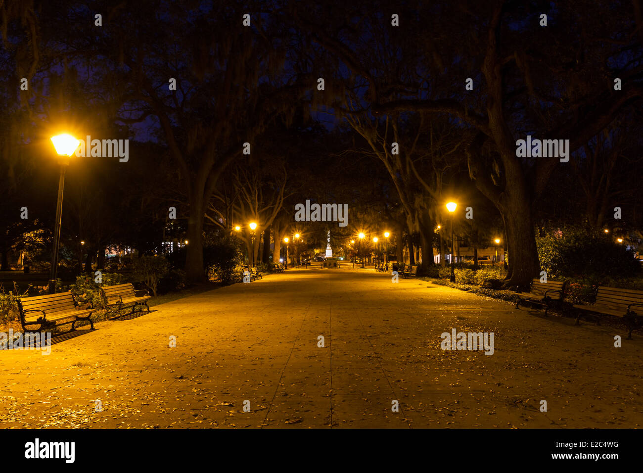Forsyth Park in der Nacht, Savannah, Georgia Stockfoto