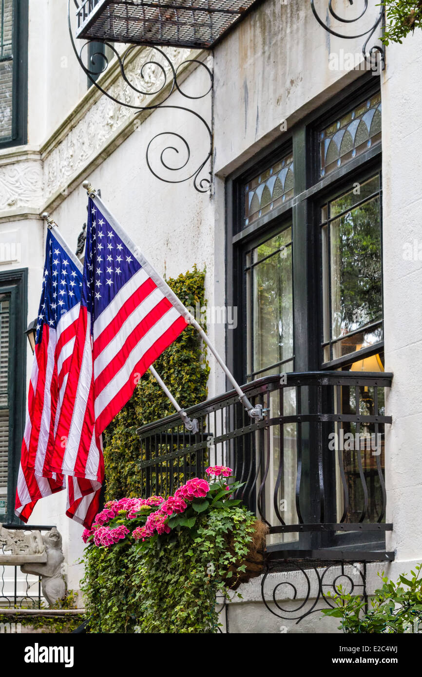 Patriotische Balkon, Savannah Historic District, Georgia Stockfoto