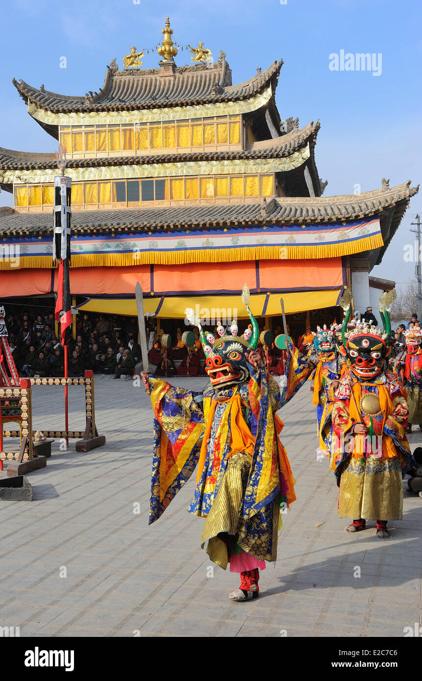 China, Qinghai, Amdo, Tongren, Kloster Gomar, Losar, Cham Tanz Stockfoto