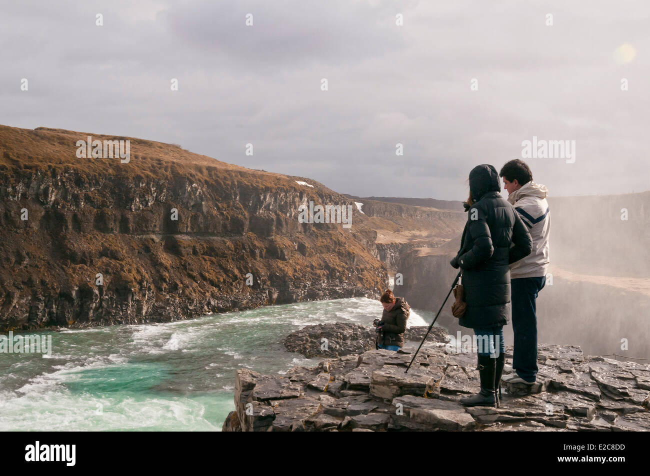 Island, Sudurland Region, der Goldene Kreis, Hvit Fluss, Gullfoss Wasserfall Stockfoto