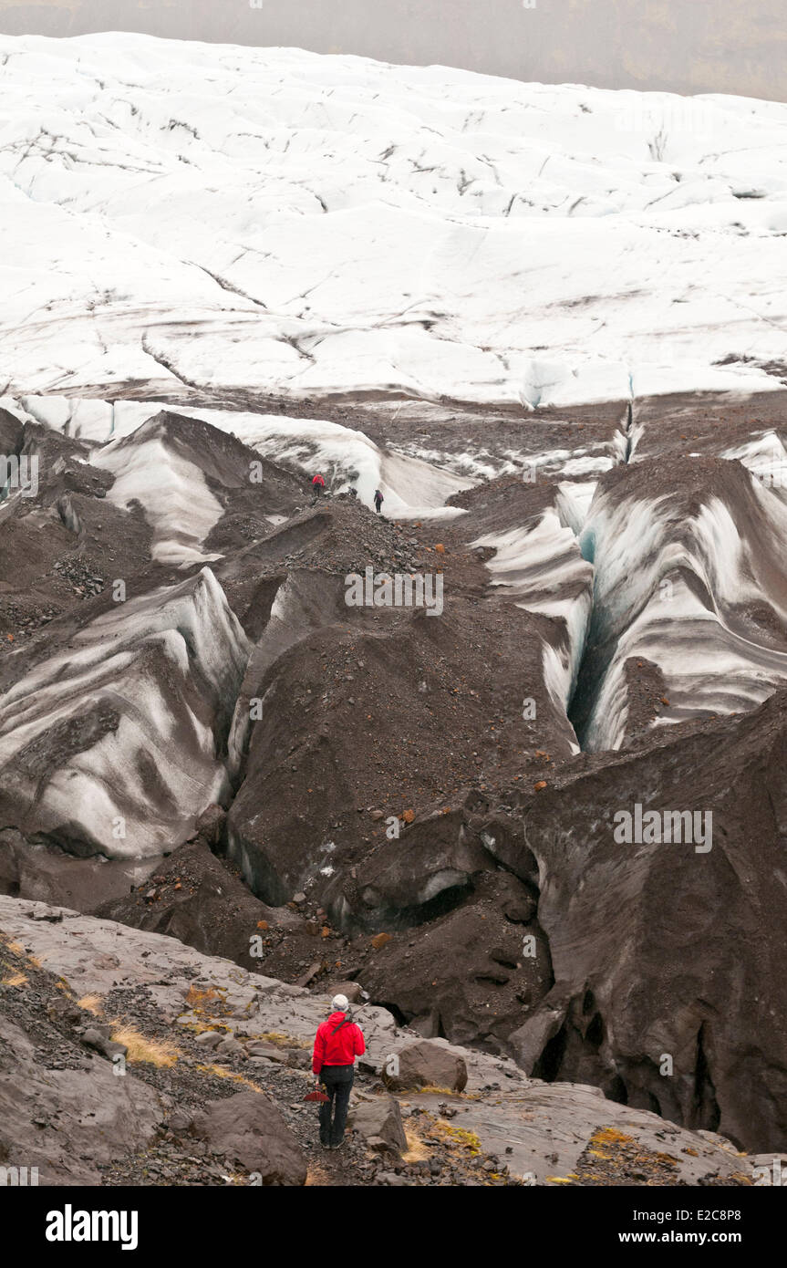 Island, Sudurland Region, Skaftafel National Park, Svinafellsjokull Gletscher, Teil des Vatnajökull-Gletschers Stockfoto