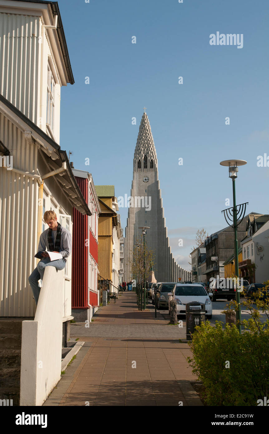 Island, Reykjavik, Kirche von Hallgrimur Stockfoto