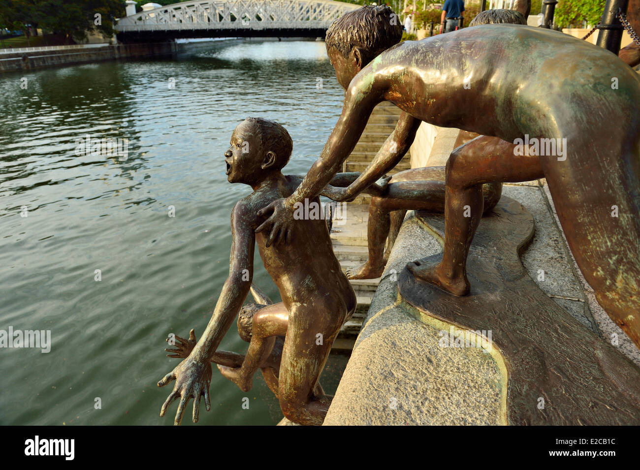 Singapur, Boat Quay, Skulptur der ersten Generation des Bildhauers Chong Fah Cheong Stockfoto