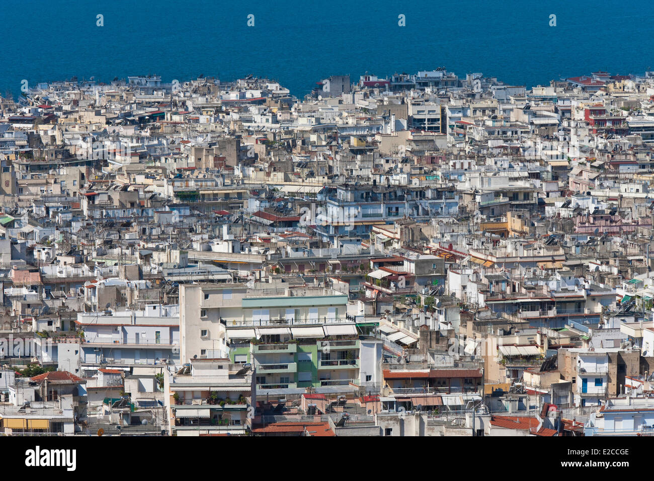 Griechenland, Mazedonien, Thessaloniki, Panorama auf die Stadt und den Golf von Thermaikos von der Oberstadt Stockfoto
