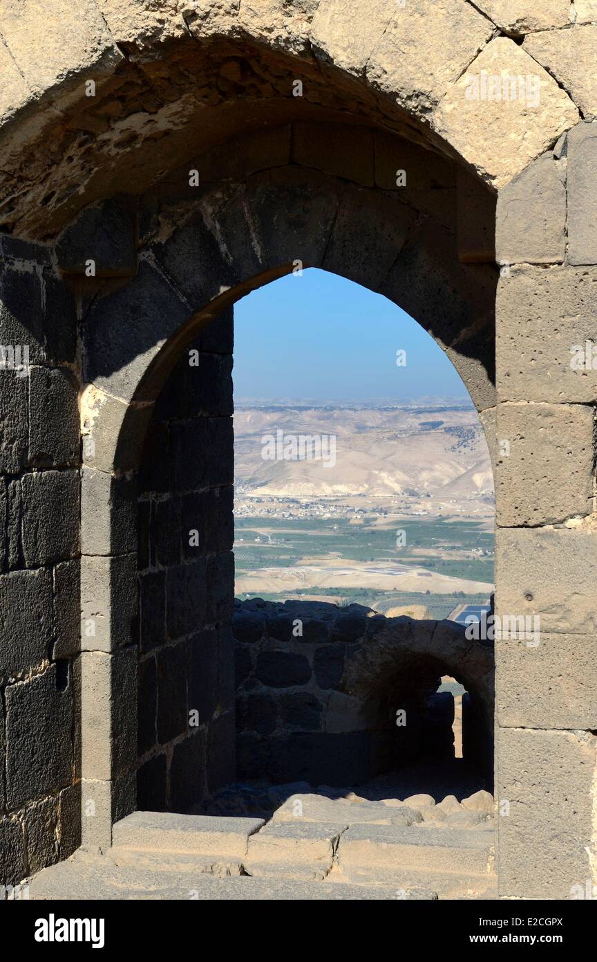 Israel, Northern District, Galiläa, Belvoir Festung ist eine Kreuzfahrer-Festung von Ritter Hospitaller zwischen 1168 und 1189 mit Blick auf den Fluss Jordan-Tal, die Berge von Jordanien im Hintergrund zu halten Stockfoto