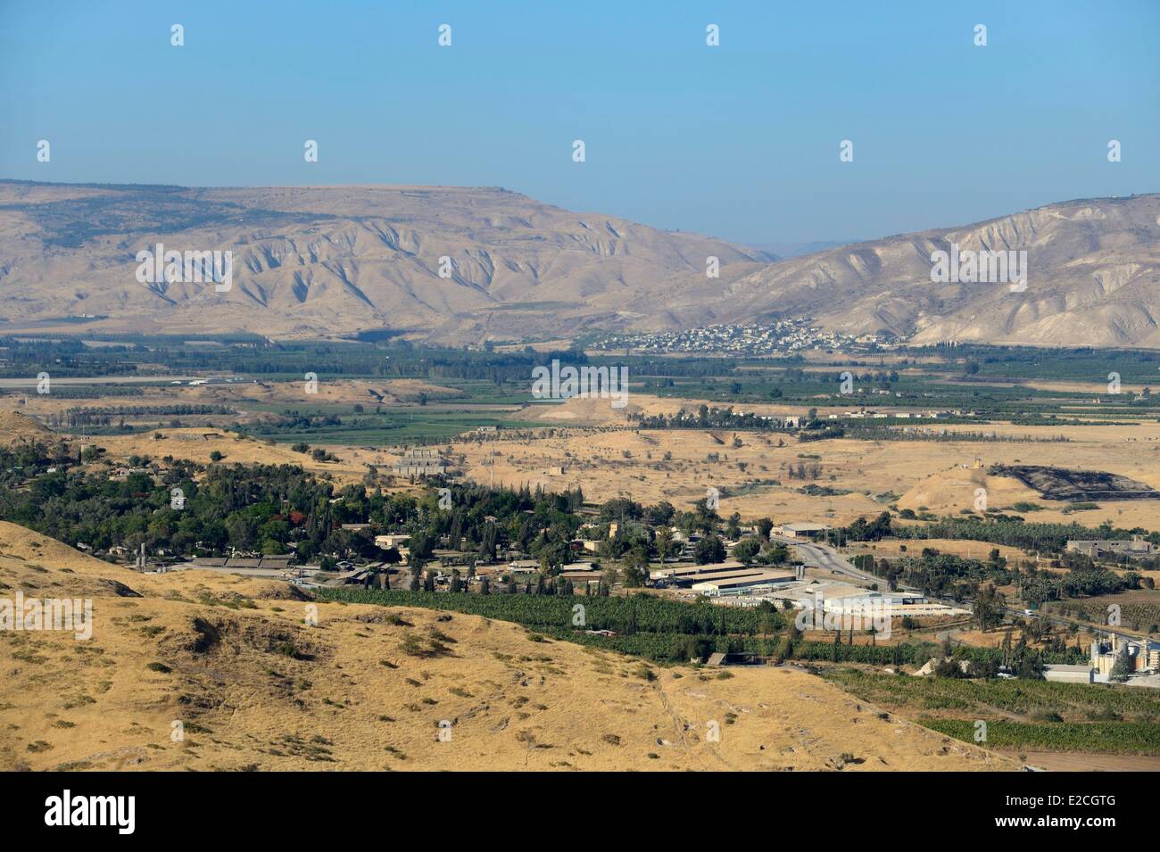 Israel, Northern District, unteren Galiläa, der Fluss Jordan-Tal und die Berge von Jordanien im Hintergrund Stockfoto