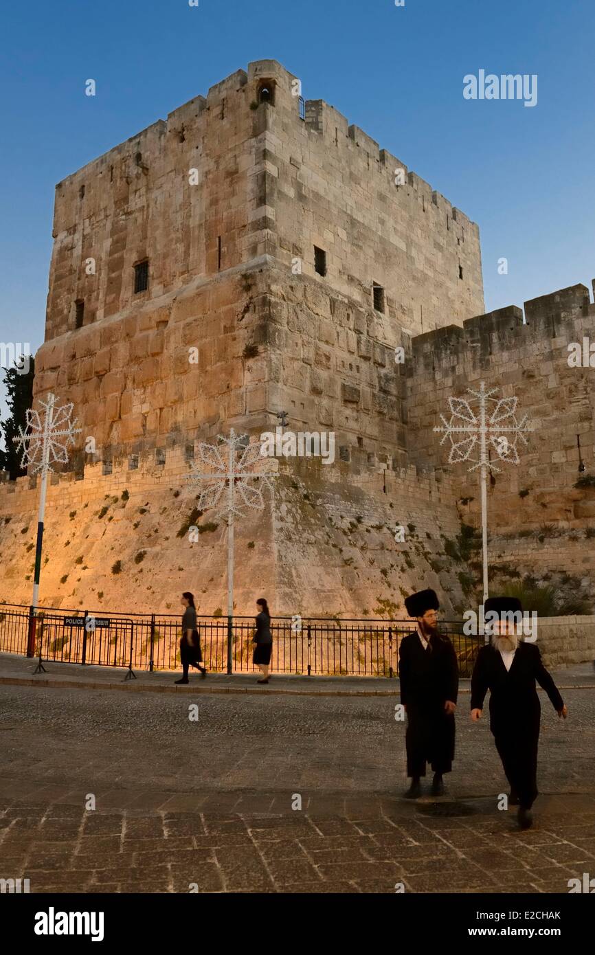 Israel, Jerusalem, heilige Stadt, die Altstadt Weltkulturerbe der UNESCO, die Zitadelle in der Nähe von Jaffa-Tor, Phasael Turm dessen Basisdatum der herodianischen Zeit Stockfoto